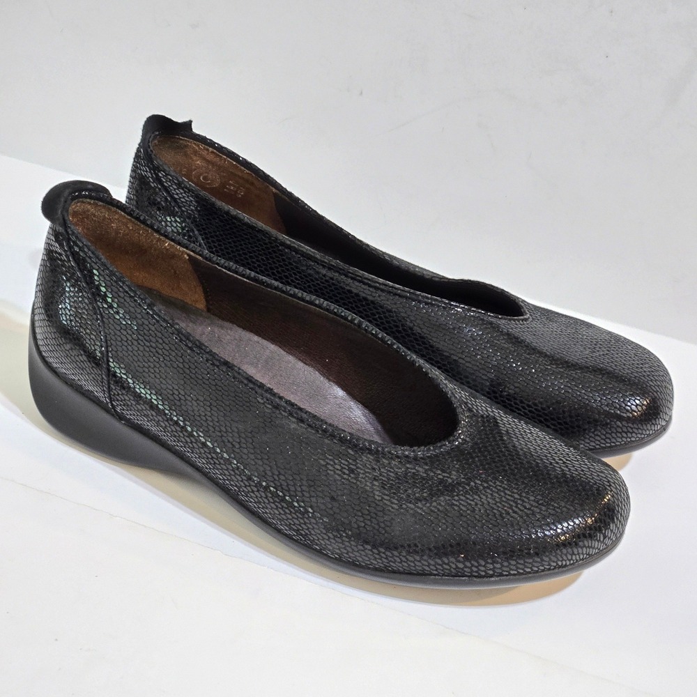 Wolky Ballet Flats 40 / 9-9.5 Black Snakeskin Embossed Leather Comfort Slip On